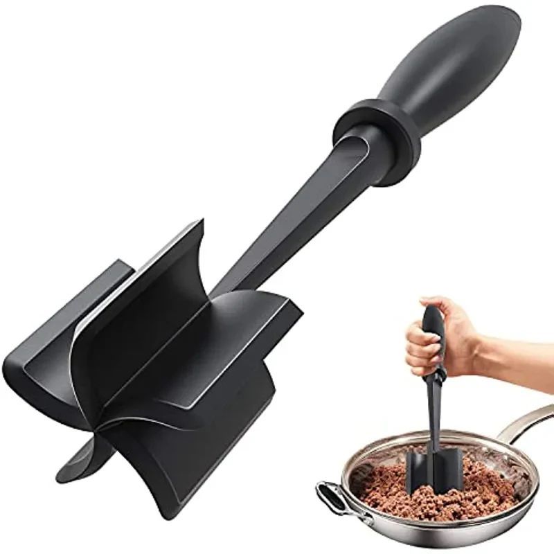 5-Blade Heat-Resistant Nylon Meat Chopper – Non-Scratch Potato Masher & Ground Beef Smasher