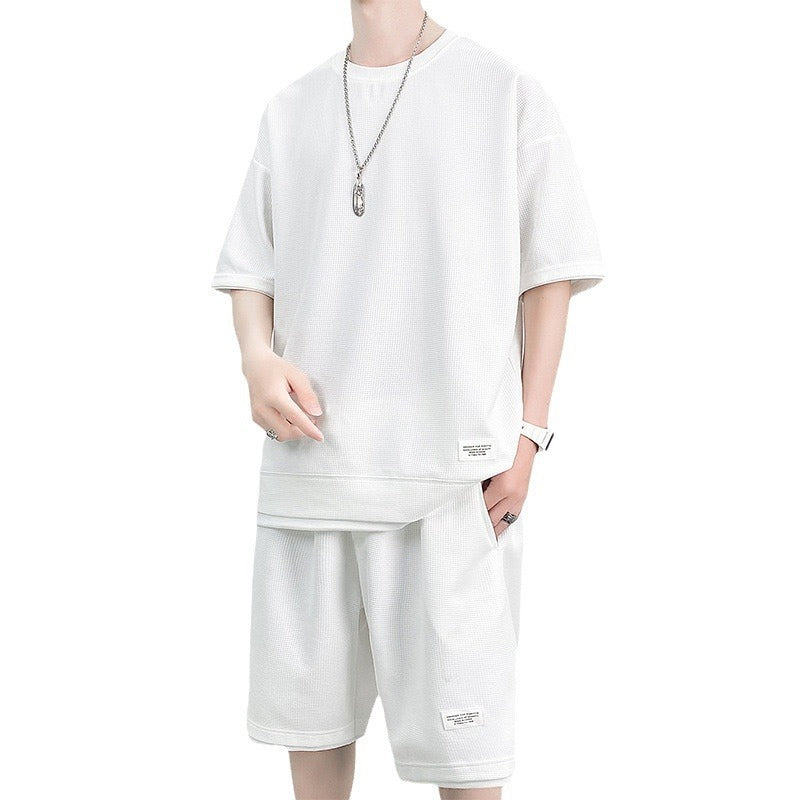 Waffle Sports Suit Men's Top And Shorts Two-piece Set