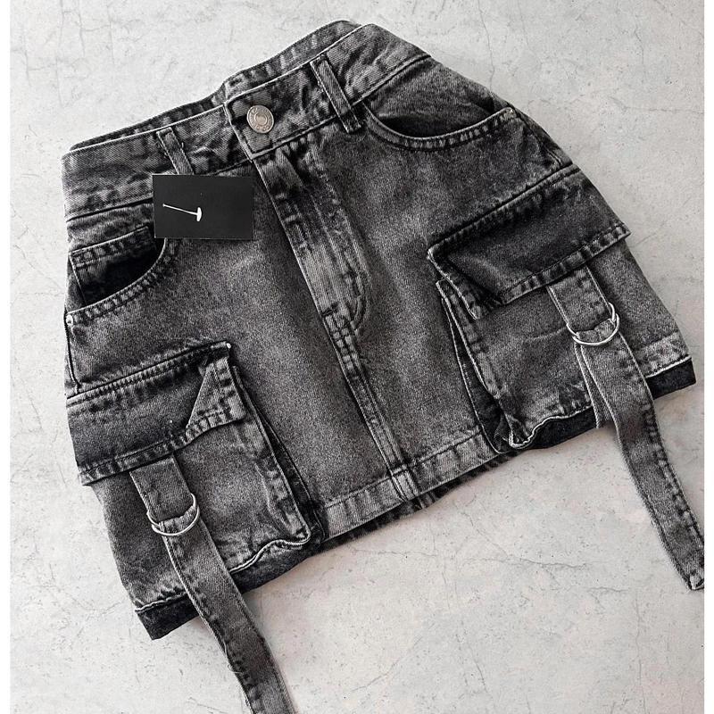 Multiple Pocket Denim Plaid Skirt – Vintage Goth Black Y2K Style