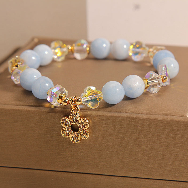Natural Aquamarine Bracelet Women's Light Luxury Clover Crystal