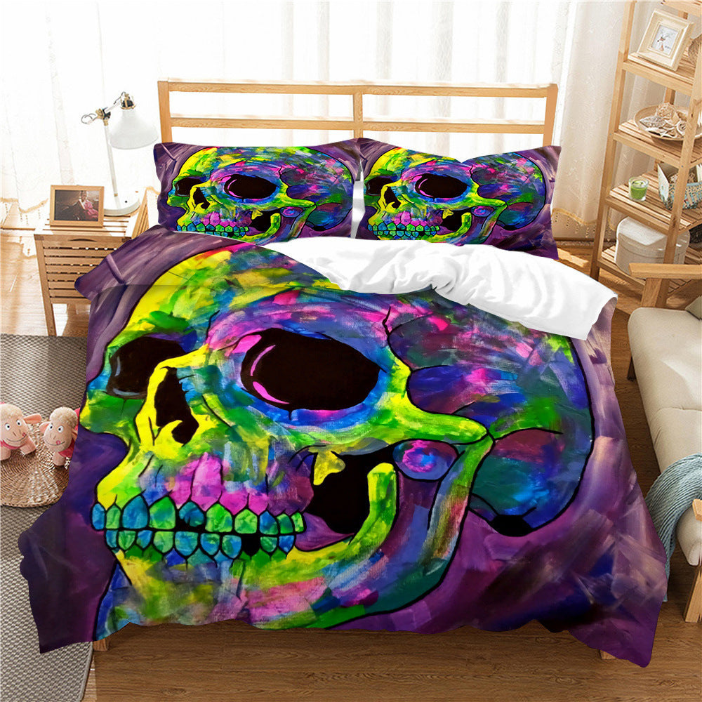 3D Printed Skull Pattern Three-Piece Chemical Fiber Bedding Set