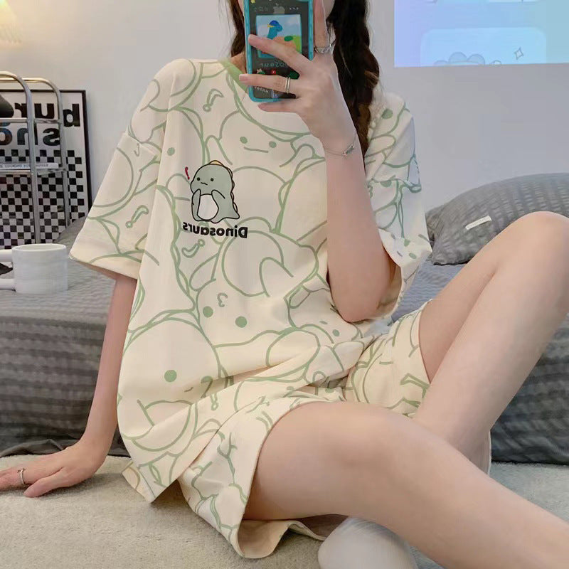 Unisex Milk Silk Short Sleeve Cartoon Shorts Relaxed Fit