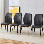 Set of 4 Modern Black PU Dining Chairs with Patterned Backrest and Metal Legs