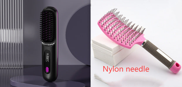 2-in-1 Wireless Hair Straightener Brush and Curler USB Rechargeable Fast Heating Comb