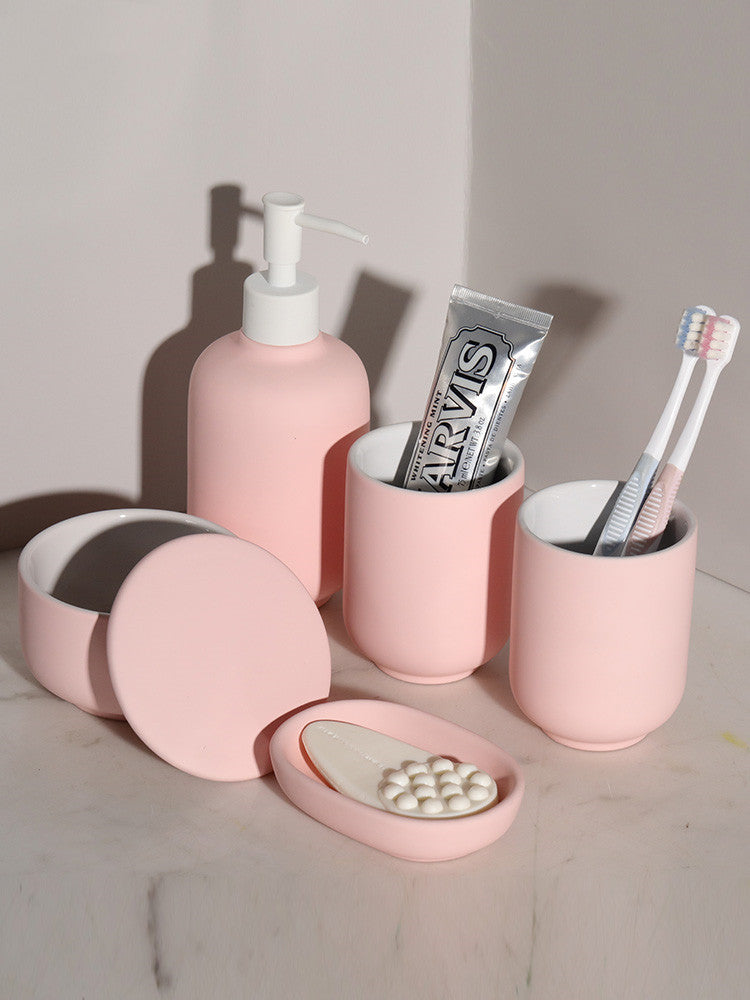 Ceramic Bathroom Toilet Accessories Set – 5-Piece Countertop Organizer