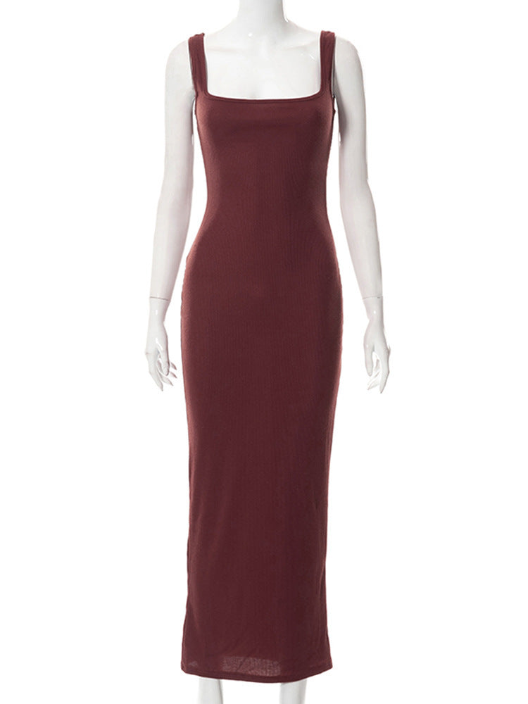 Women's Summer New Solid Color Square Neck Sleeveless Vest Casual Dress