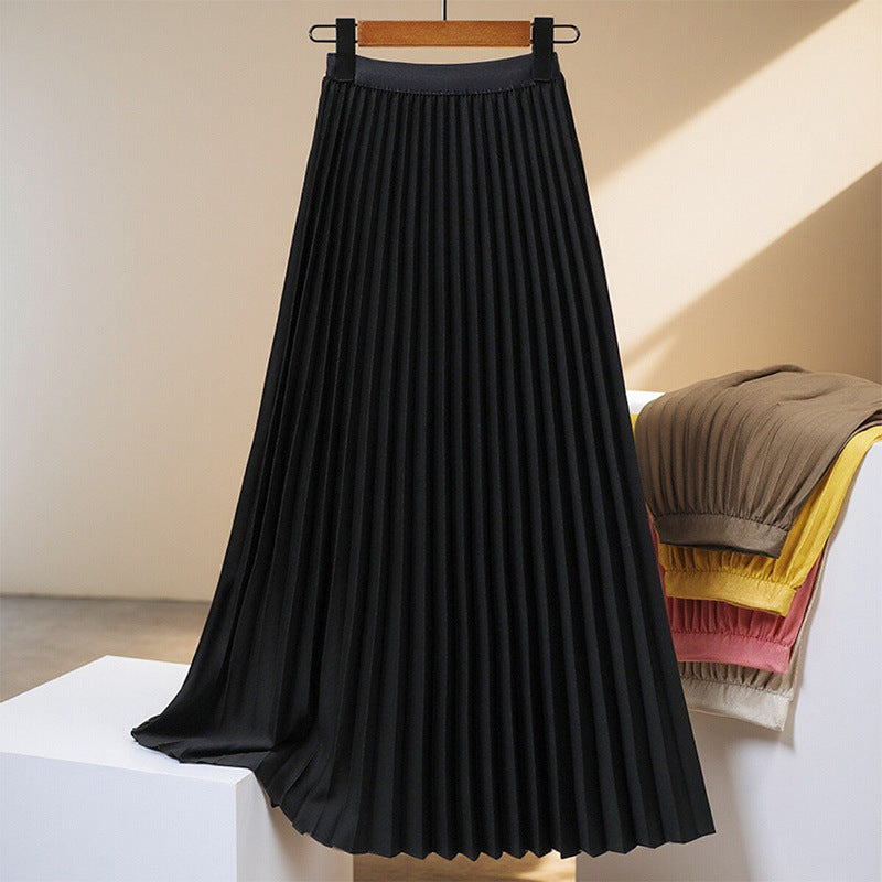 Women’s Elegant Pleated Mid-Length Skirt – Solid Color Classic