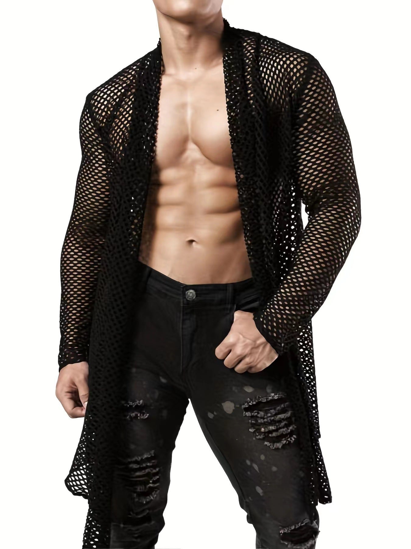 Personalized Long European And American Mesh Hollow Out Sexy See-through Cardigan