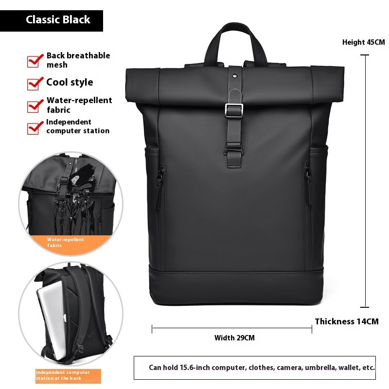 Men's Rugged Diamond Pattern Waterproof PU Laptop Backpack