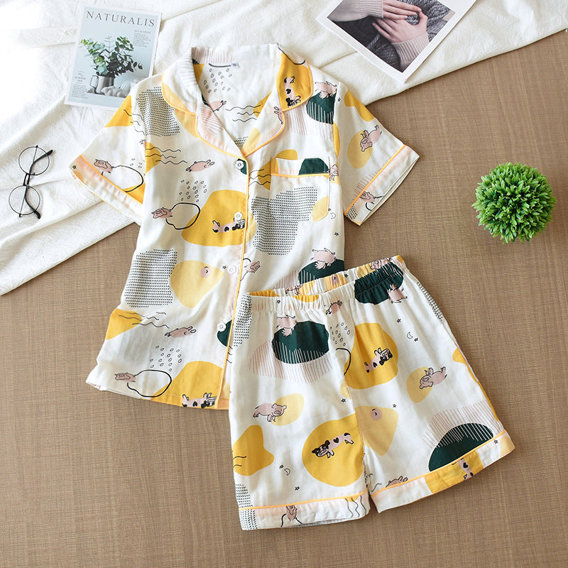 Summer Thin Cotton Gauze Loungewear Two-piece Suit
