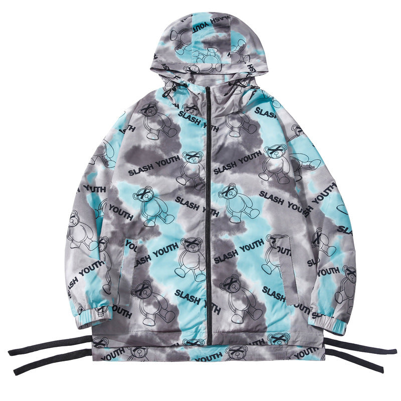 Unisex Plus Size Sun Jacket – Relaxed Fit Bear Print Polyester Outerwear