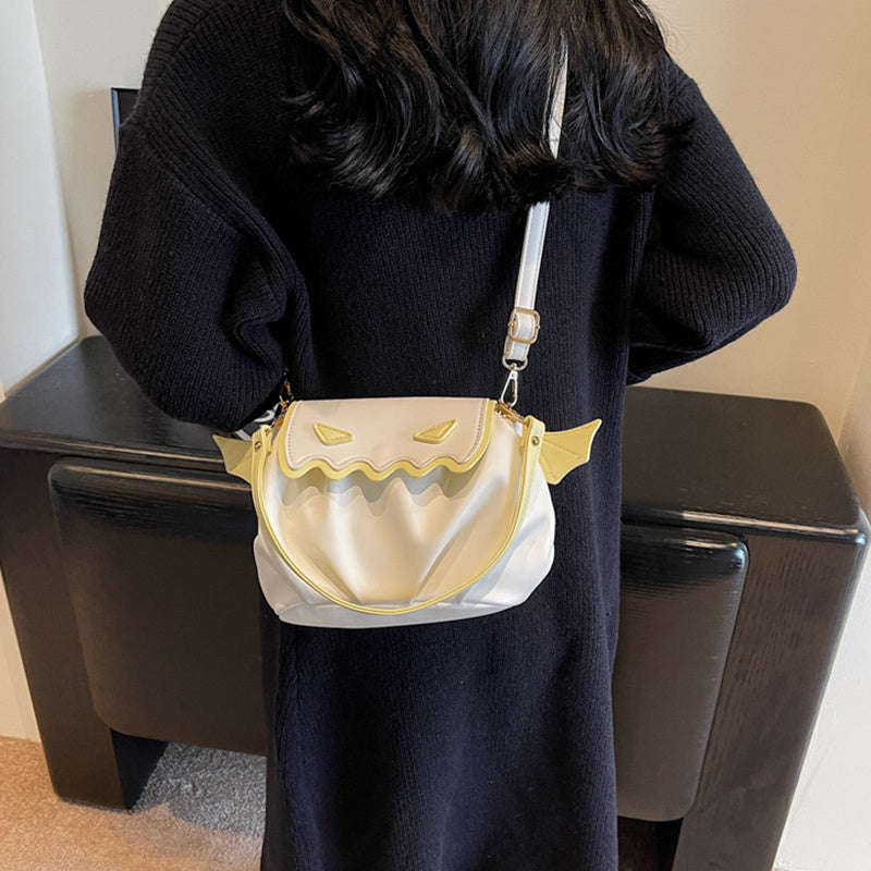 Halloween Pumpkin Crossbody Bag – Funny Cartoon Shoulder Purse with Small Wings