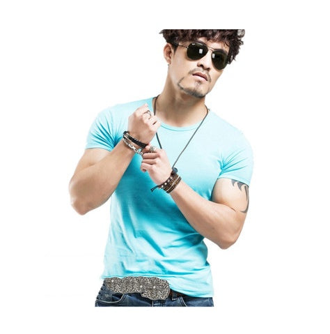 V-neck Slim Short-Sleeved Men's T-Shirt Youth Tight Bottoming Shirt