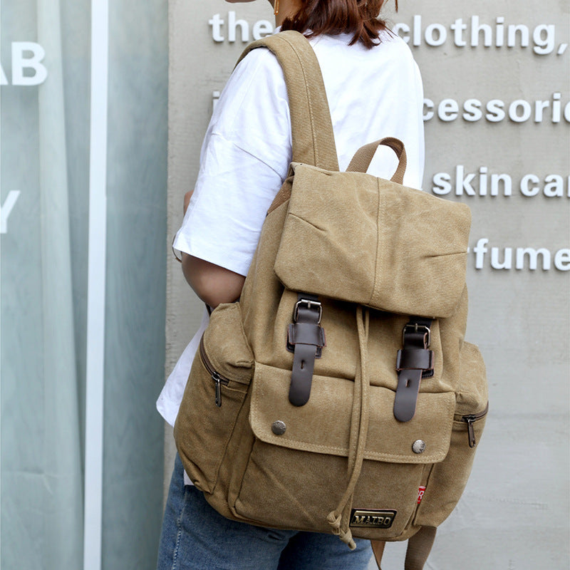 Unisex Canvas Bucket Backpack Large Capacity Travel Bag