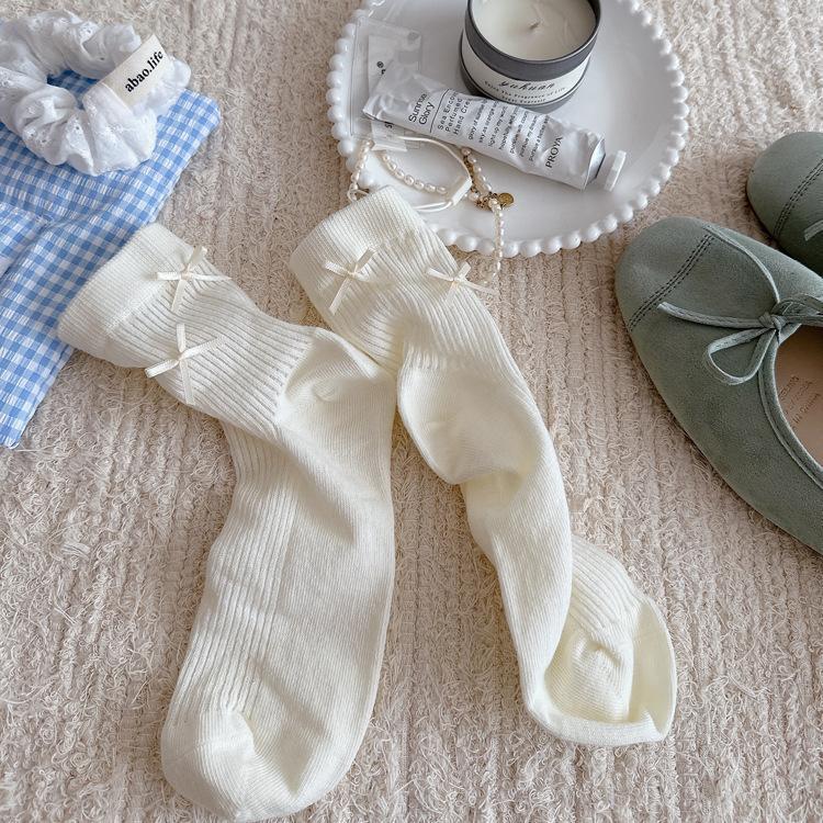 Ins Thin All-in-one Boneless Seam Socks Cute Bow