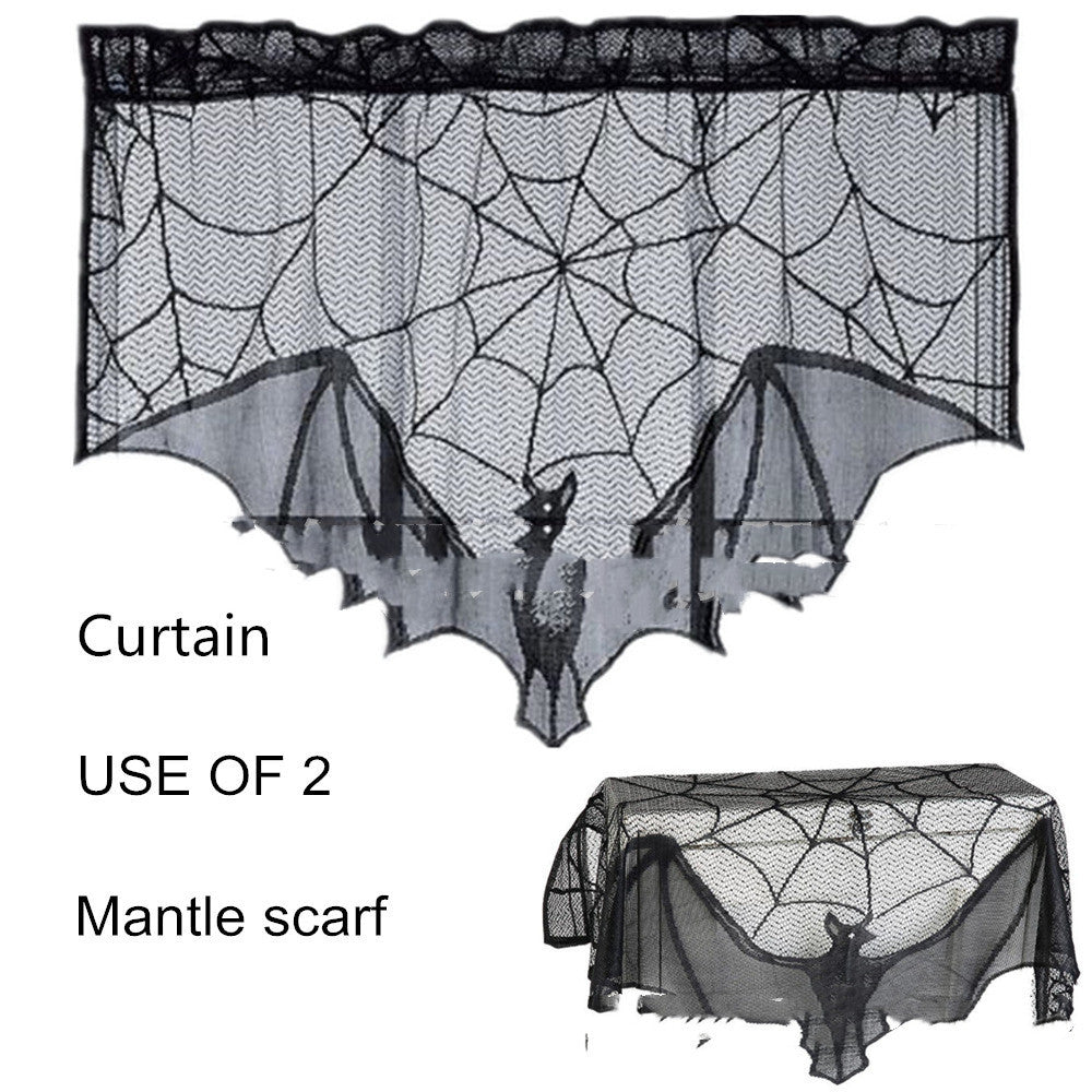 Halloween Lace Spider Web Table Skirt – Spooky Party and Haunted House Decoration