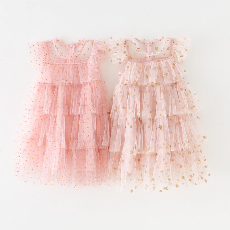 Children Shirt Girls' Dress Fairy Dress Internet Celebrity XINGX Dot Cake