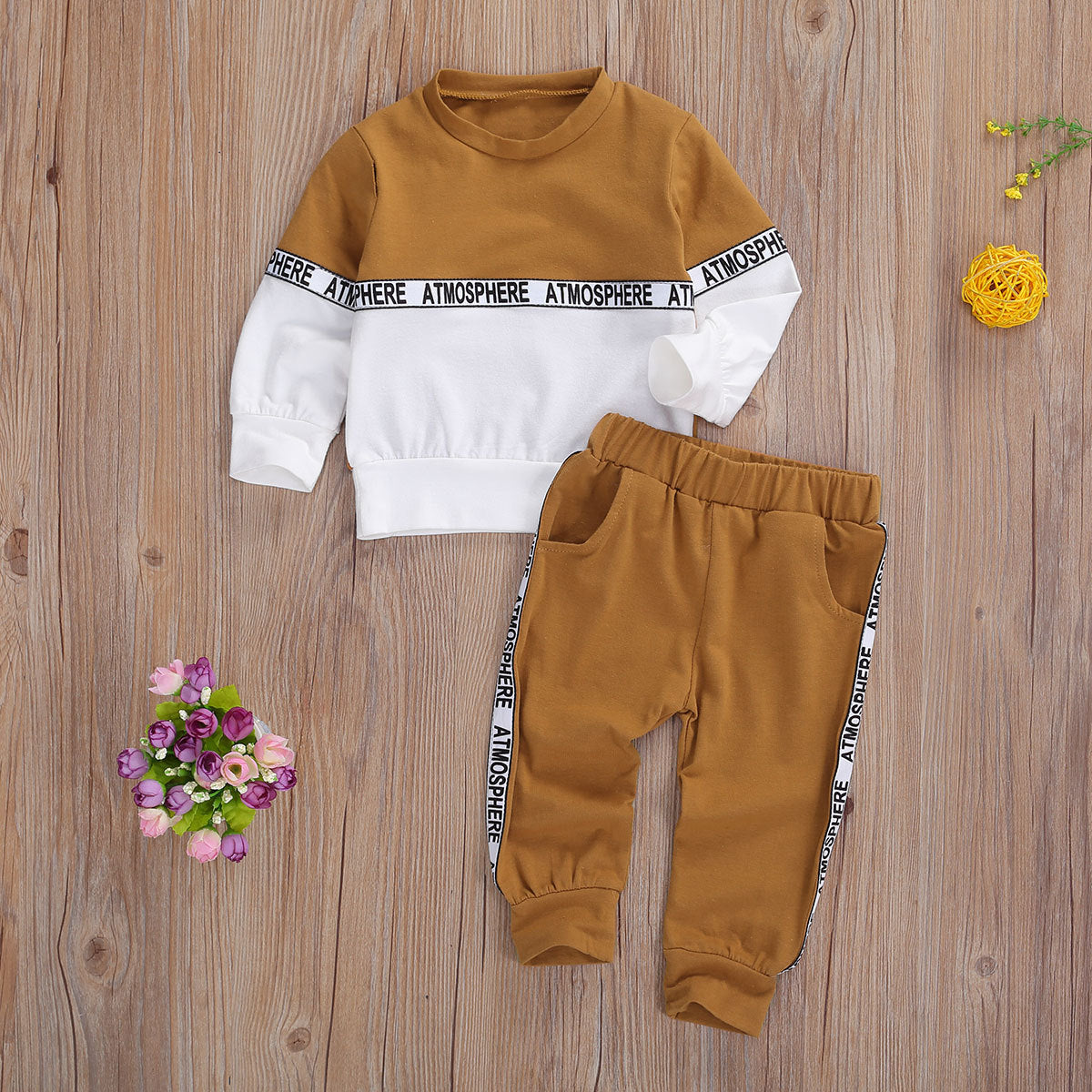 Boys Cotton Stretch Long Sleeve Letter Print Suit Set Kids