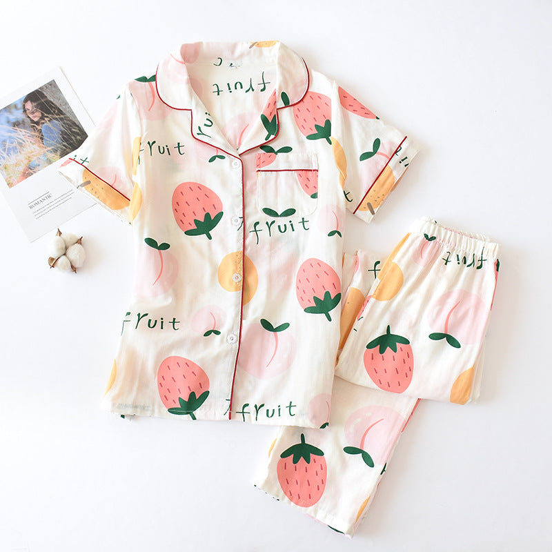 Pure Cotton Short Sleeved Pants, Gauze Home Clothing Set