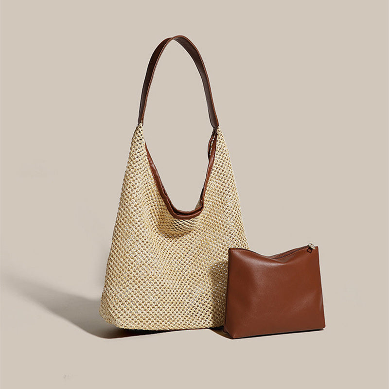 Retro Straw Woven Tote Bag – Large Capacity Shoulder Beach Bag