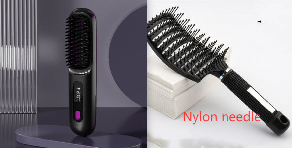2-in-1 Wireless Hair Straightener Brush and Curler USB Rechargeable Fast Heating Comb