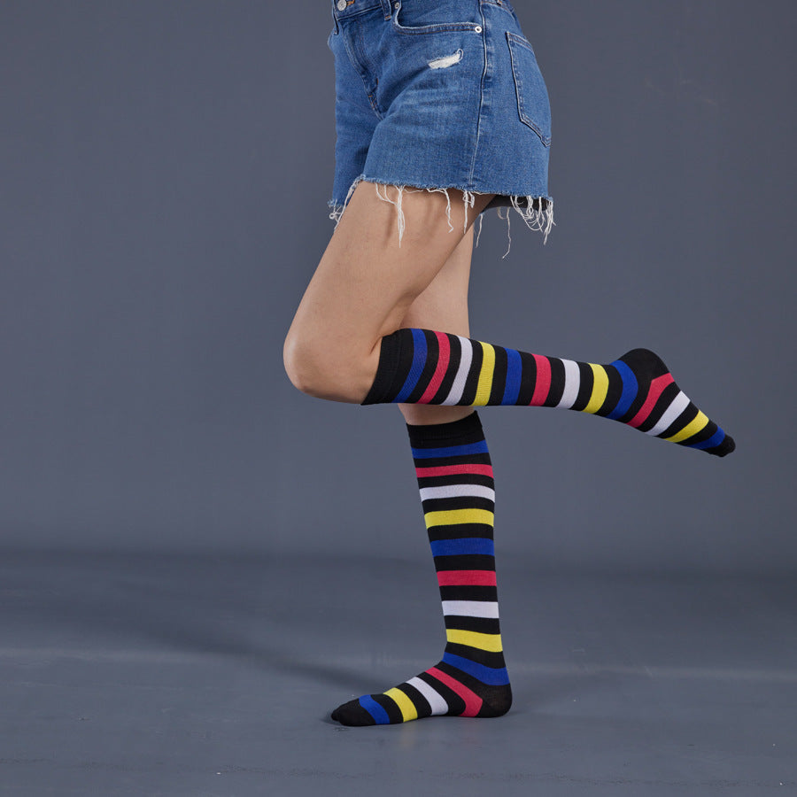 Striped Free Size Knee-length Half Student Dance Socks Women