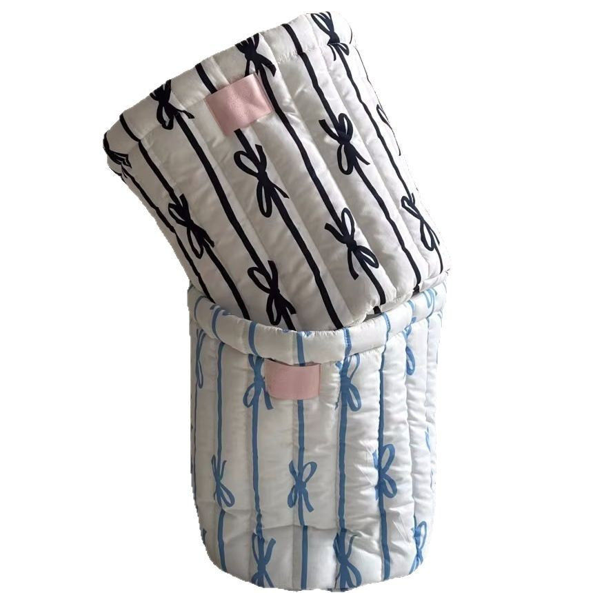 Bow Quilted Fabric Round Storage Basket