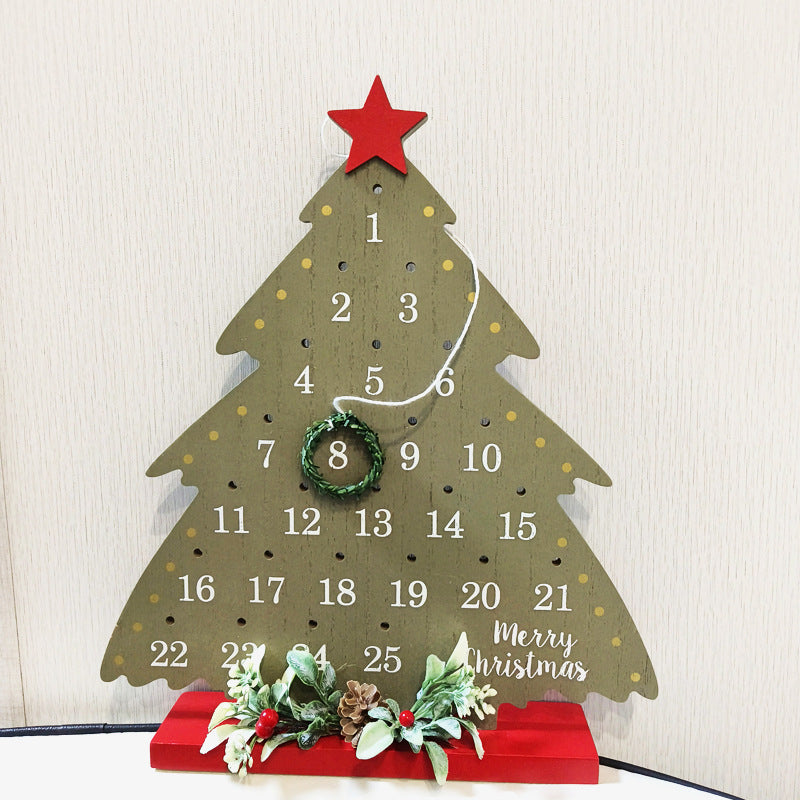 Christmas Decoration Small Tree Vine Ring Countdown Calendar Ornaments Wooden