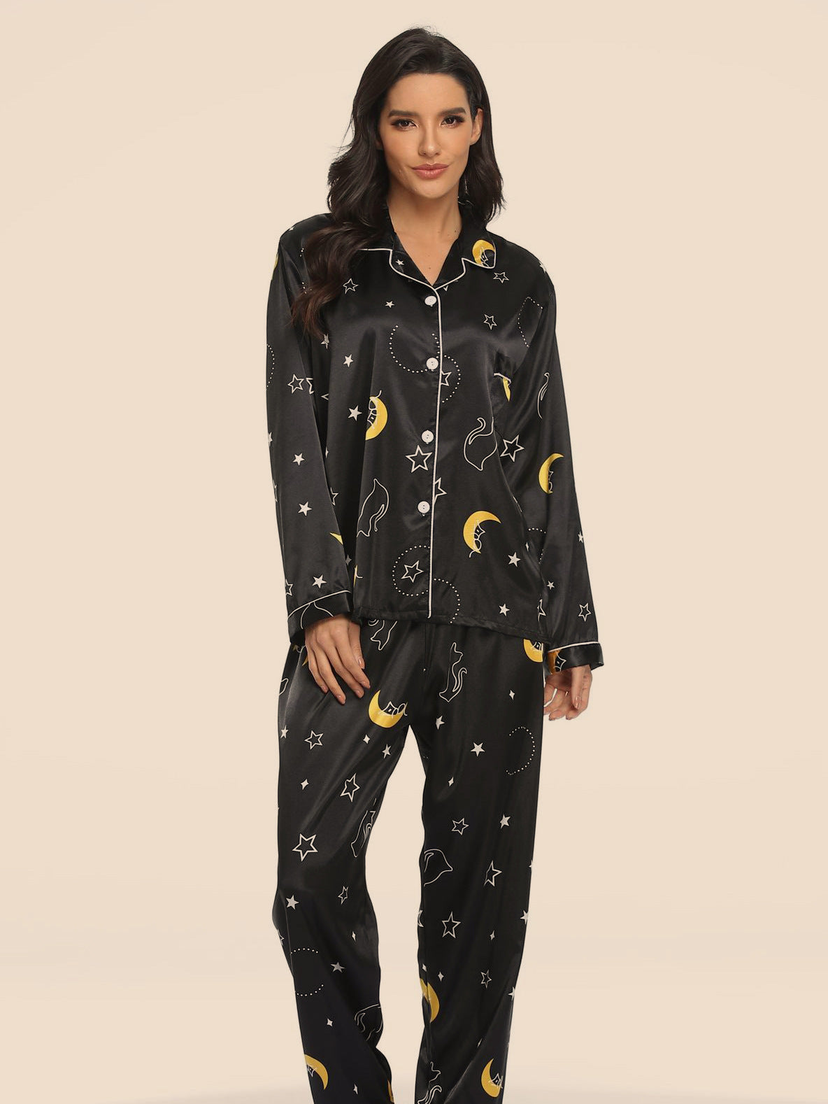 Women's Print Pajama Set Silk Look Polyester Long Sleeve