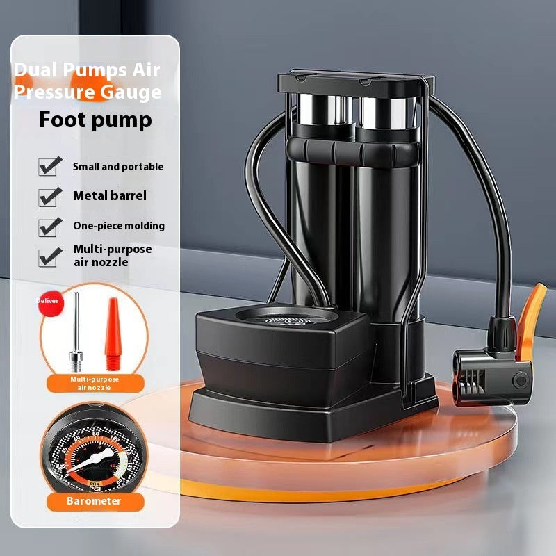 Foot Tire Pump for Bicycles – Single & Double Cylinder Options with High-Pressure Ball Needle and Pressure Gauge