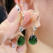 Unisex Geometric Teardrop Alloy Emerald Earrings Chic