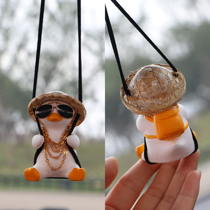 Cute Anime Little Duck Car Pendant, Swinging Rearview Mirror Ornament for Girls, Interior Decoration and Gift