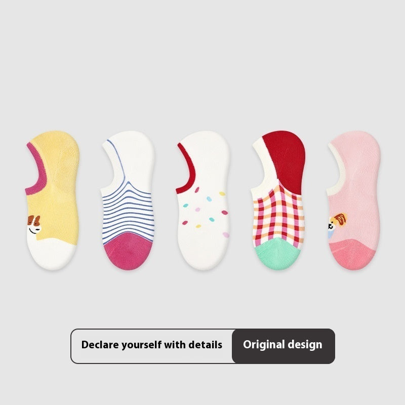Thin Breathable Retro Color Block Ankle Socks