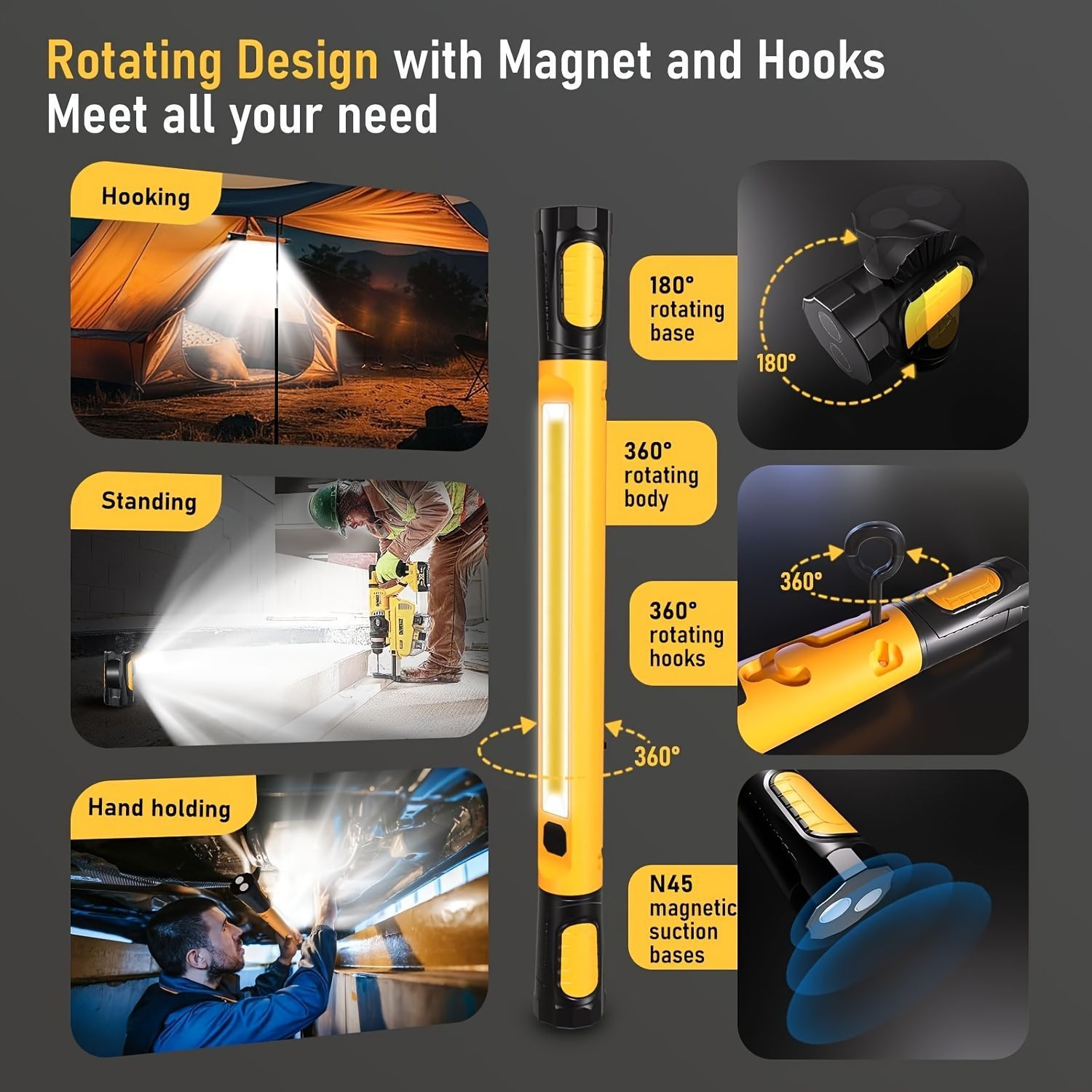 Emergency Maintenance Work Light Multifunctional Magnetic Flashlight