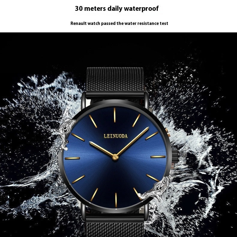 Slim Quartz Watch Men's Stainless Steel Band Easy To Read
