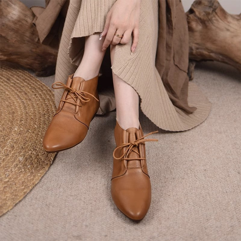 Women's Leather Ankle Boots Solid Color Regular Mid Heel 3cm