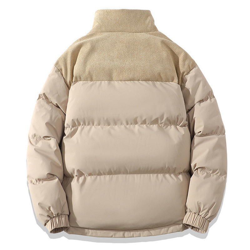Unisex Stand Collar Contrast-Color Cotton Padded Winter Jacket