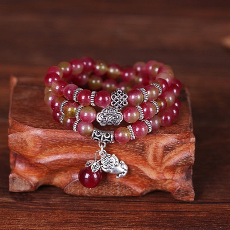 Natural Watermelon Crystal Bracelet Chinese Knot