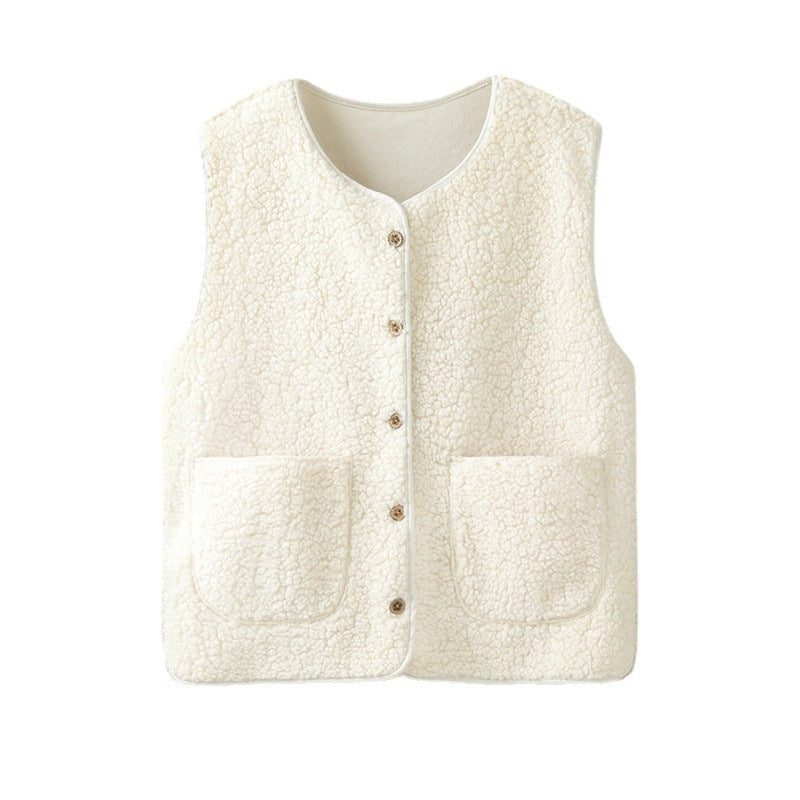 Women's Outer Wear Short Loose Lamb Wool Vest
