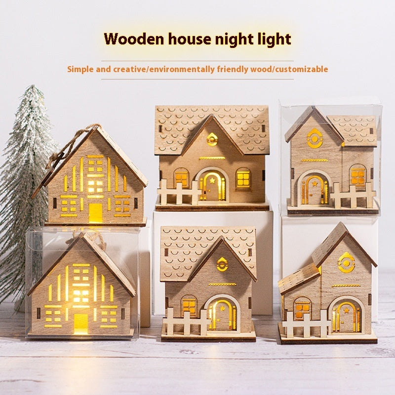 Christmas Wooden Luminous Cabin Holiday Ornaments