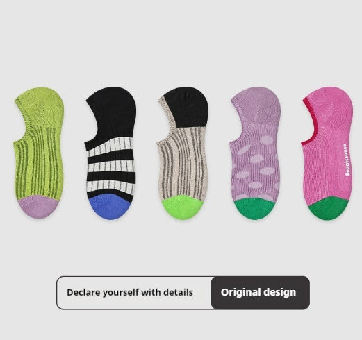 Thin Breathable Retro Color Block Ankle Socks