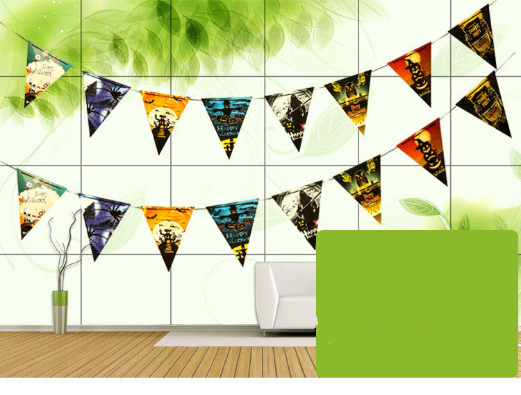Halloween Triangle Pull Flag Party Decorations Bat Skull Pumpkin Paper Pull Flower Banner
