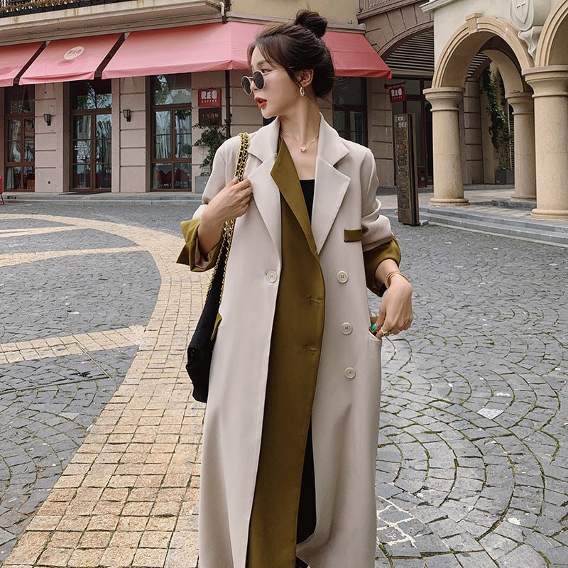 Fake Two-piece Mid-length Windbreaker Loose And Thin Temperament Jacket Women