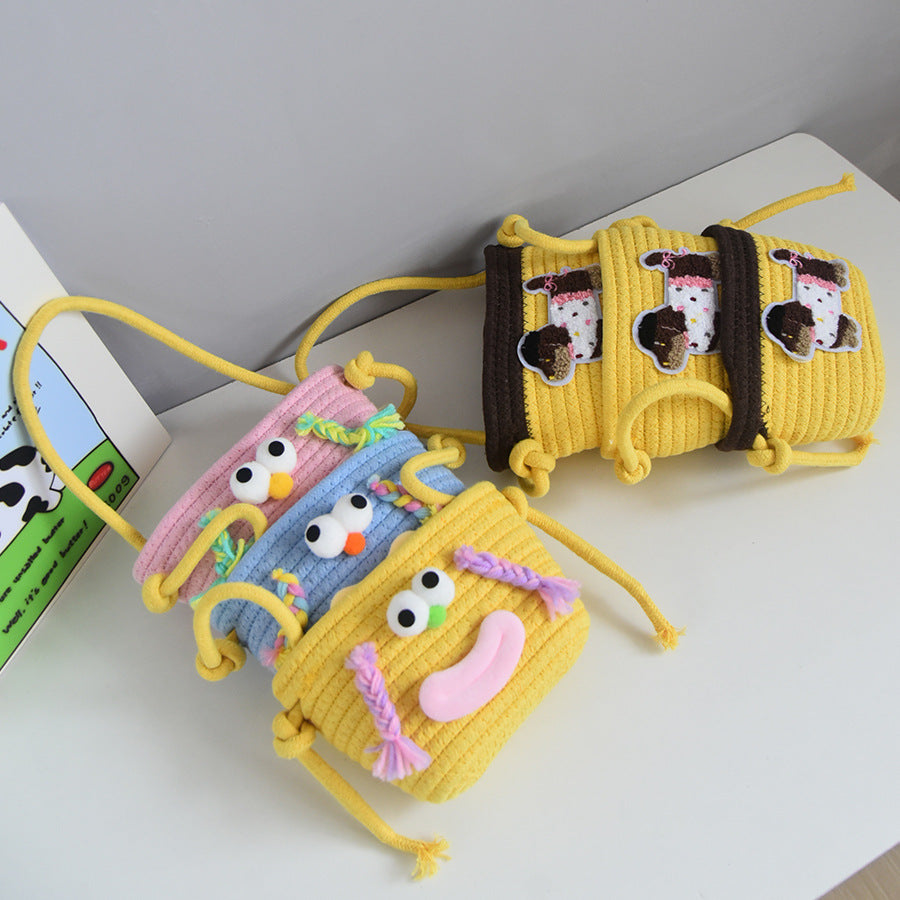 3-Layer Hanging Woven Storage Basket – Cute Cartoon Design