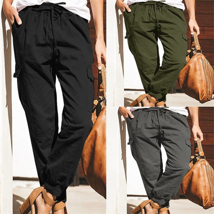 Women's Relaxed Fit Tapered Cotton Jogger Pants With Pockets