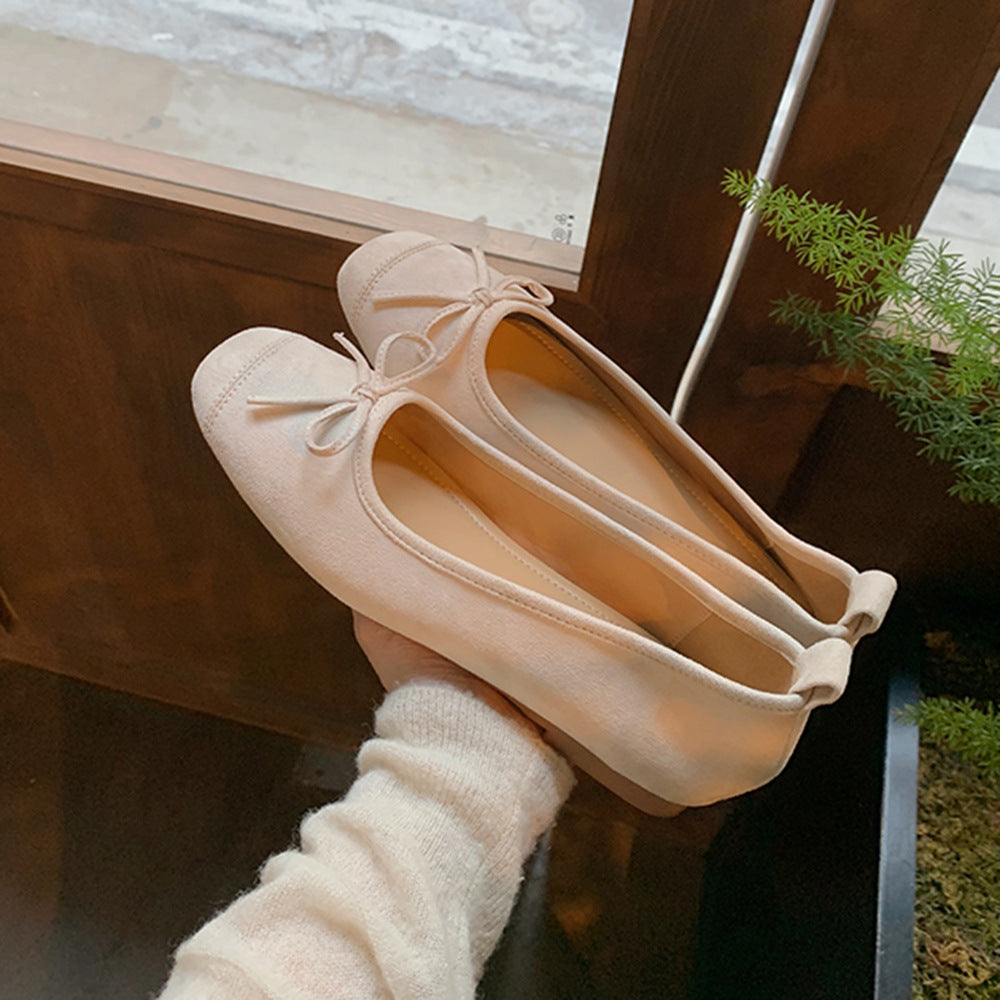 Women's Round-toe Ballet-style Bowknot Soft Surface Low-cut Flat Shoes