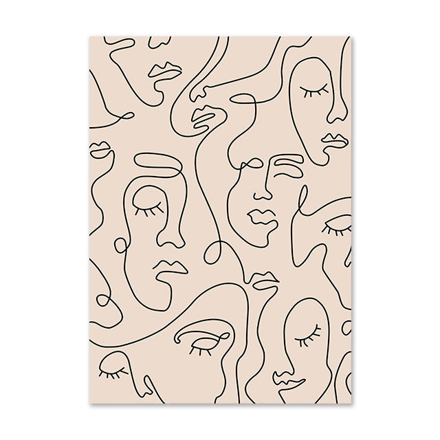 Minimalist Line Art Poster – Abstract Girl & Leaf Canvas Wall Art for Home Decoration