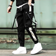 Men’s Hip-Hop Contrast Stitch Drawstring Cargo Pants – Streetwear Style