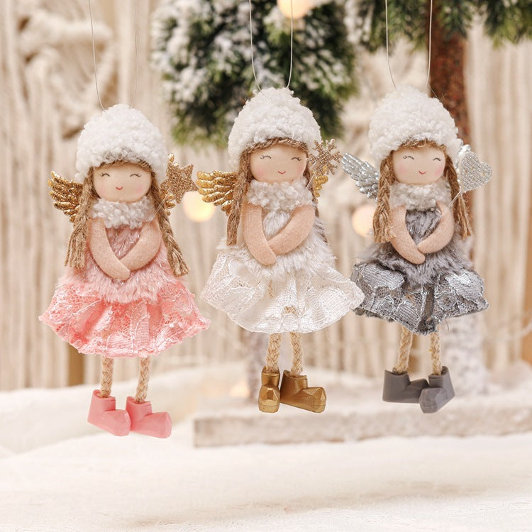 Christmas Lace Angel Doll Pendant with Snowflake for Tree and Window Decorations