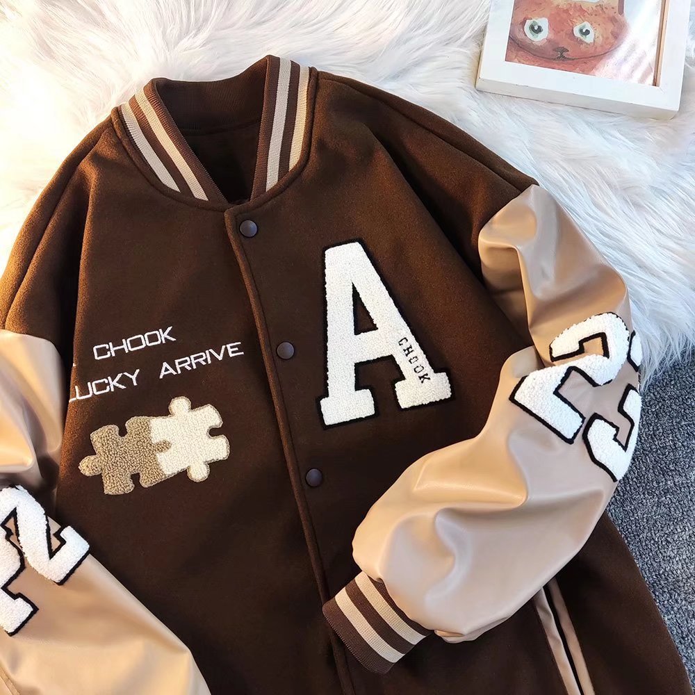 American Retro Puzzle Leather Embroidery Jacket for Men